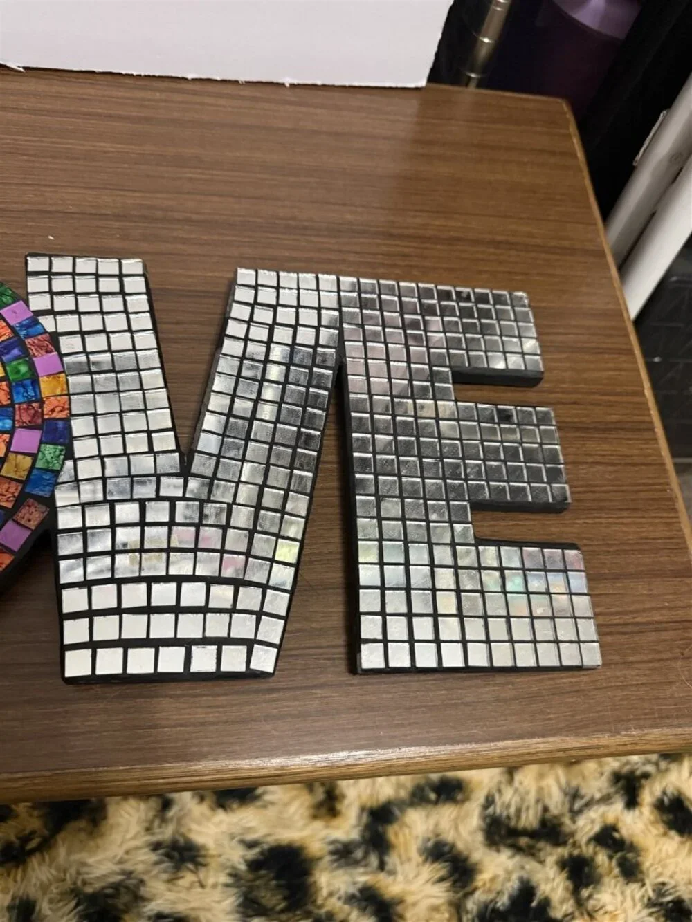 Mosaic Love With Peace Sign Mirror Tiles Mosaic Wall Plaque Pop Art Disco Boho